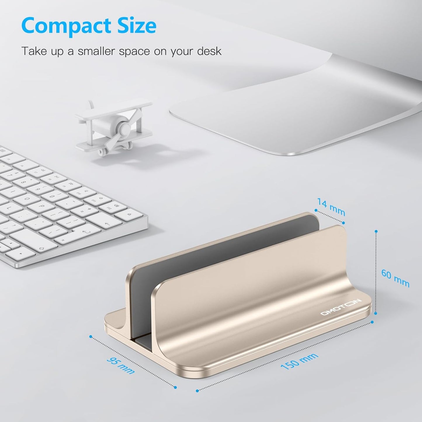 OMOTON Vertical Laptop Stand Holder, Desktop Aluminum Stand for MacBook with Adjustable Dock Size, Fits All MacBook, Surface, Chromebook and Gaming Laptops (Up to 17.3 inches), Silver