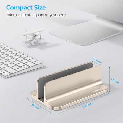 OMOTON Vertical Laptop Stand Holder, Desktop Aluminum Stand for MacBook with Adjustable Dock Size, Fits All MacBook, Surface, Chromebook and Gaming Laptops (Up to 17.3 inches), Silver