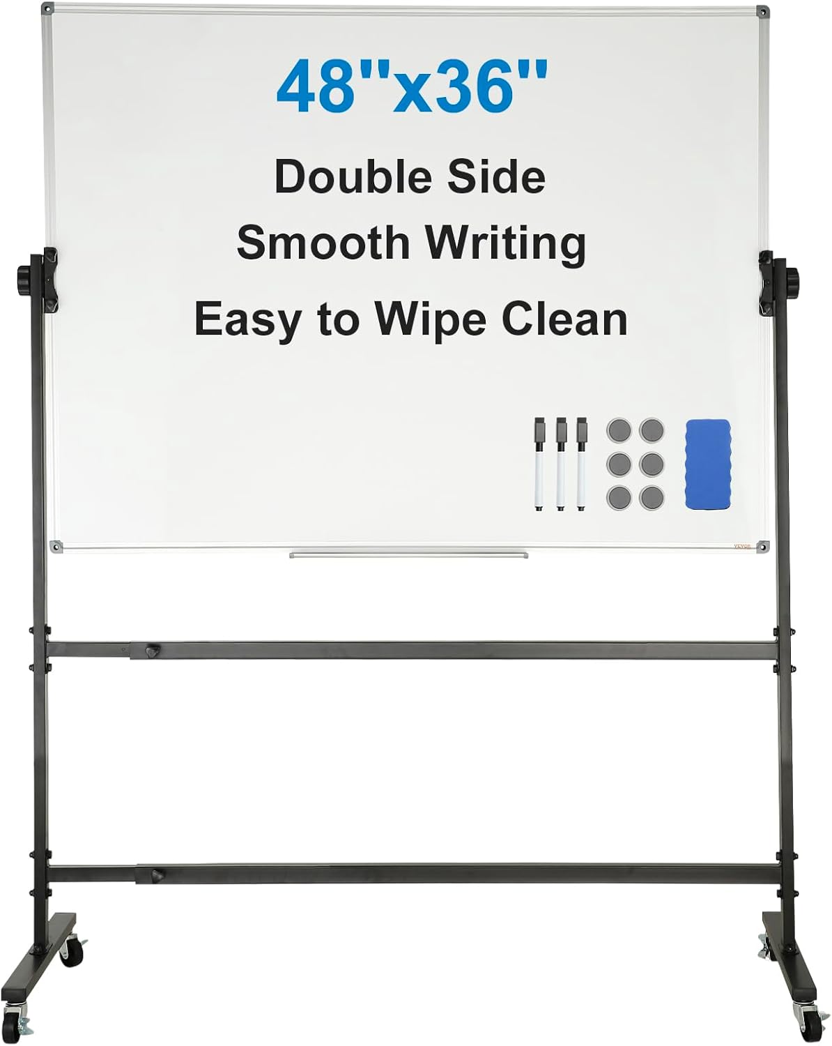 VEVOR Magnetic Glass Whiteboard, Dry Erase Board 36"x24", Wall-Mounted Large White Glassboard Frameless, with Marker Tray, an Eraser and 2 Markers, Black