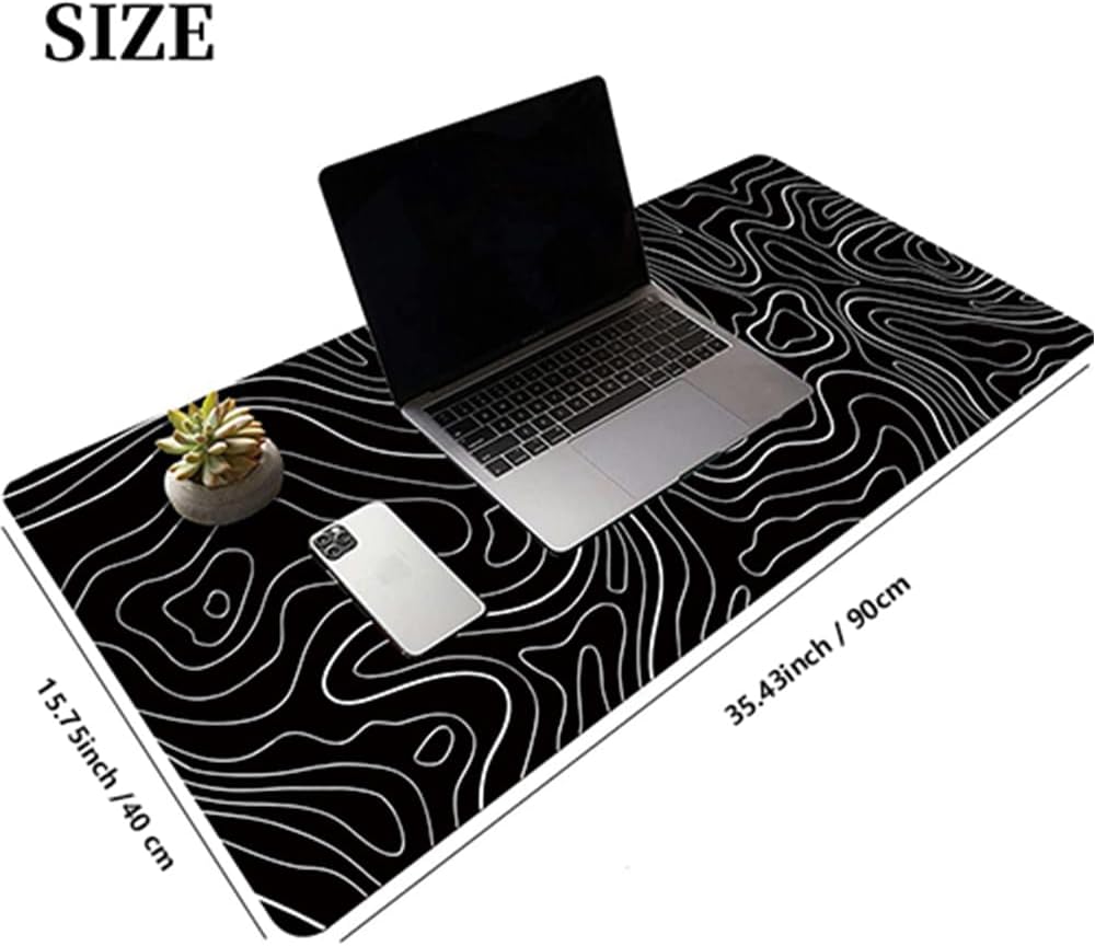 HGWALP Black Topographic Large Gaming Mouse Pad Extended XXL(900 * 400 * 3MM) Mouse Mat Long Desk Pad with Stitched Edges for Keyboard Home Office Gaming Work Big Desk Mat