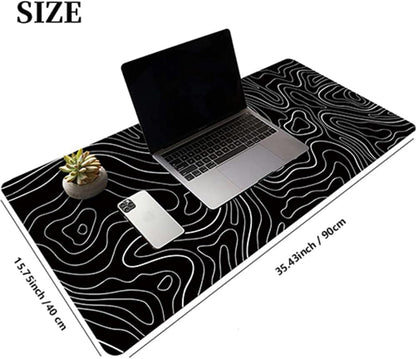 HGWALP Black Topographic Large Gaming Mouse Pad Extended XXL(900 * 400 * 3MM) Mouse Mat Long Desk Pad with Stitched Edges for Keyboard Home Office Gaming Work Big Desk Mat