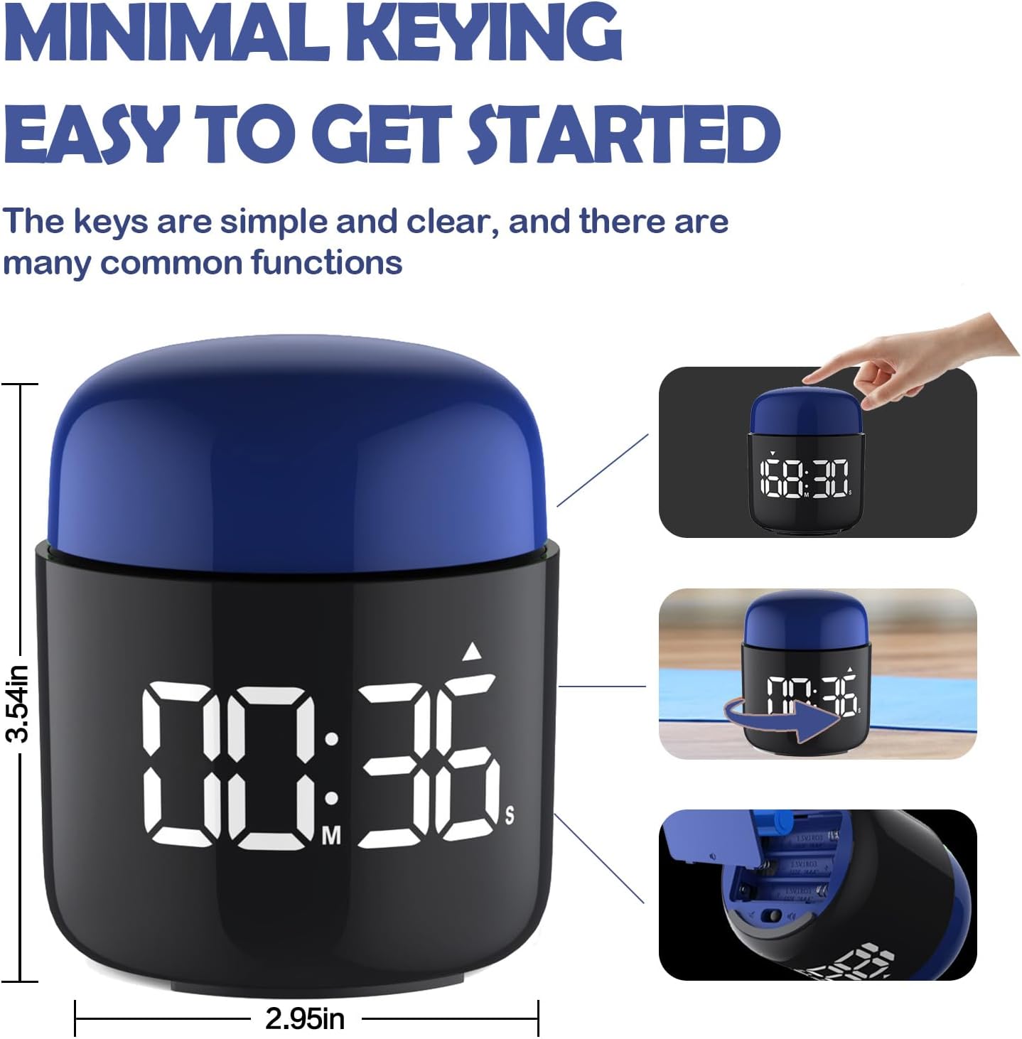 Large Display Digital Timer Stopwatch, Retro Manual Twist Table Count Down & Up Game Timer, Easy to use, Night Light Silent & Sound Timers for ADHD Study Work Kitchen Classroom Yoga Gym (Tangerine)