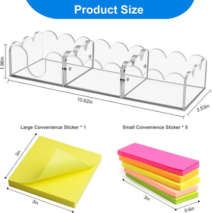 Magnetic 3-in-1 Acrylic Sticky Note Holder, 3" x 3" Post It Notes & Memo Pad Dispenser, Desk Organizer for Office, Home, School | Clear