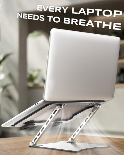 RIWUCT 2026 Ultra-Slim Portable Laptop Stand for Desk, Height Adjustable & Dual-Bar Support Laptop Riser Holder, Ventilated Computer Stand, Compatible with MacBook/Dell/HP(10-15.6"), Gifts for Men/Dad