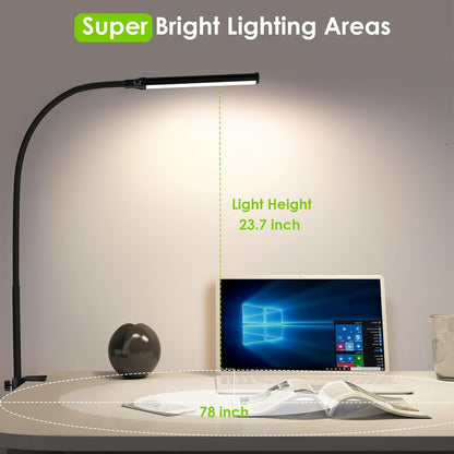 ShineTech LED Desk Lamp with Clamp, Eye-Caring Clip on Desk Light with 3 Color Modes & Stepless Dimming, 360° Flexible Gooseneck Desk Lamp for Home Office College Dorm with USB Adapter