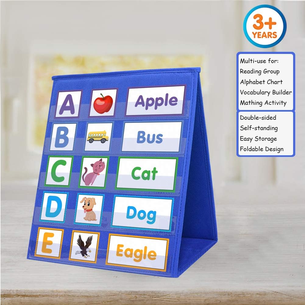 Magnetic Desktop Tabletop Pocket Chart Stand, Double Sided Small Pocket Chart for Classroom Home (15" X 12.5")
