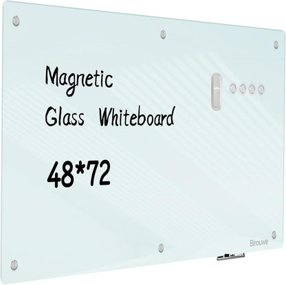 Magnetic Glass Whiteboard - Glass Dry Erase Board 48"x36" Large Frameless Board for Walls Office School and Home