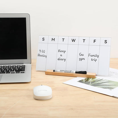 Desktop Glass Whiteboard with Wood Base, Small Whiteboard Glass Dry Erase Board Mini Whiteboard Portable Desk Whiteboard for Home, Office, 6.9x5.86 inch. Accessories Included