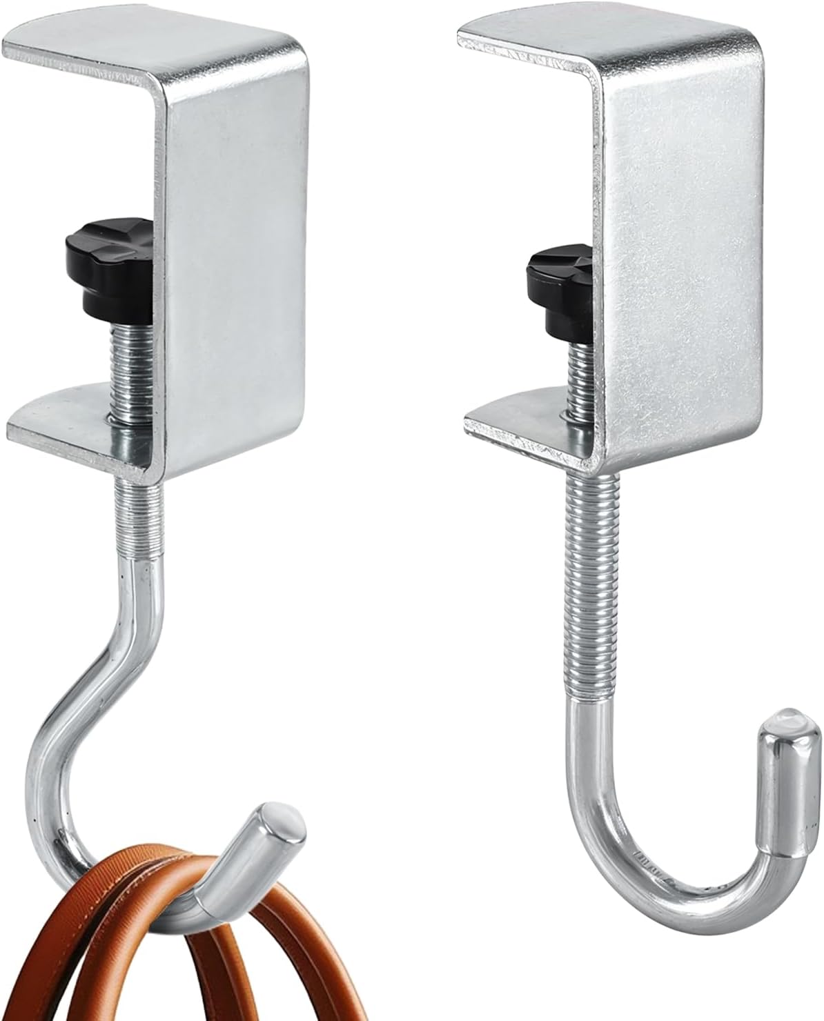 2PCS Desk Mount Bag Holder Hook, Desk Hook with Adjustable Arm Clamp Under Table Handbag Hanger Purse Hooks Portable Clamp-On Backpack Hanger for Table, Under Counter(Silver)