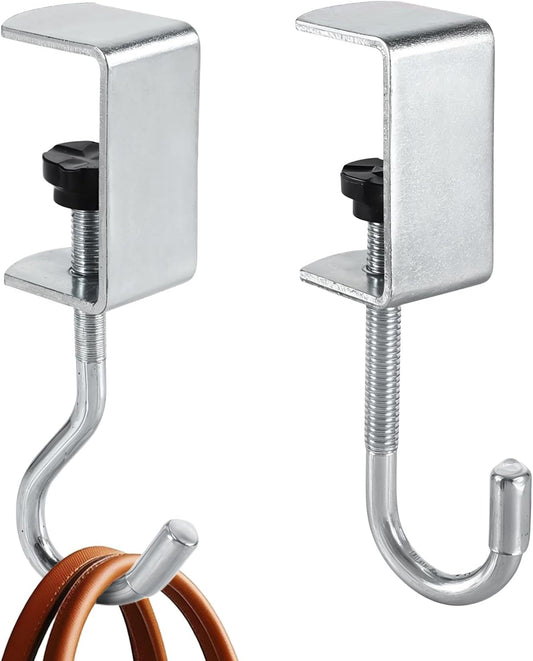 2PCS Desk Mount Bag Holder Hook, Desk Hook with Adjustable Arm Clamp Under Table Handbag Hanger Purse Hooks Portable Clamp-On Backpack Hanger for Table, Under Counter(Silver)