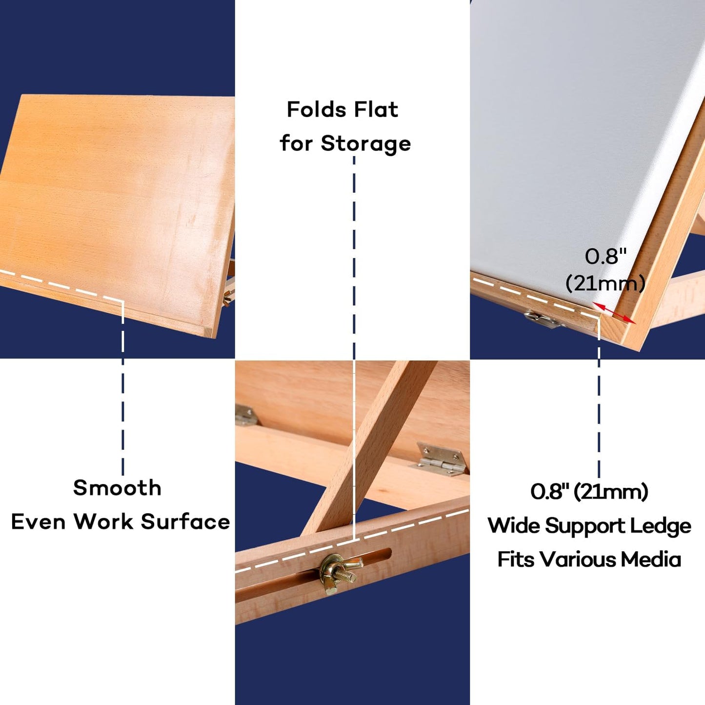 Artkey Beech Wood Tabletop Easel, Adjustable 0-65° Desktop Drawing Board for Painting, Sketching & Drafting, Folds Flat Portable Art Easel with Shoulder Strap, 17.3" x 12.9"