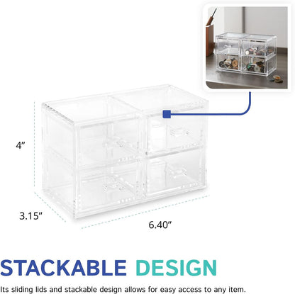 Huang Acrylic Clear Stackable Upright 3-Drawer Organizer, Makeup Jewelry Accessories Cosmetic Countertop Storage Display 3.5 x 3.25 x 5.75 inches