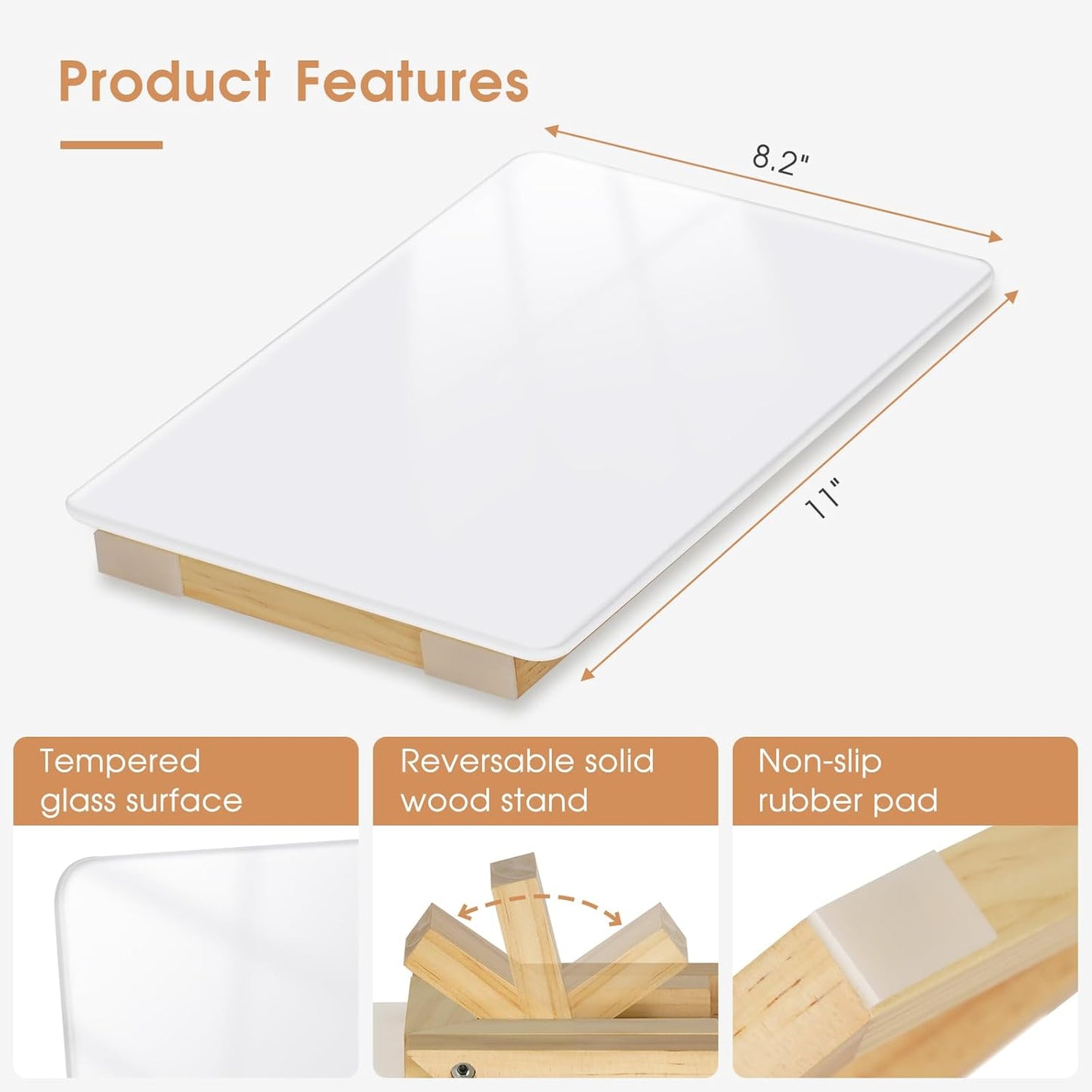 Desktop Glass Dry Erase Board, Small Glass Whiteboard with Adjustable Wood Stand - Reusable Desk Notepad 11" x 8.2" for Home Office