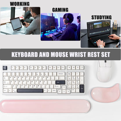 Gel Keyboard and Mouse Wrist Rest Set –White Clear Wrist Rest for Computer Keyboard 60%/68%/75%, Comfort & Support for Typing and Gaming