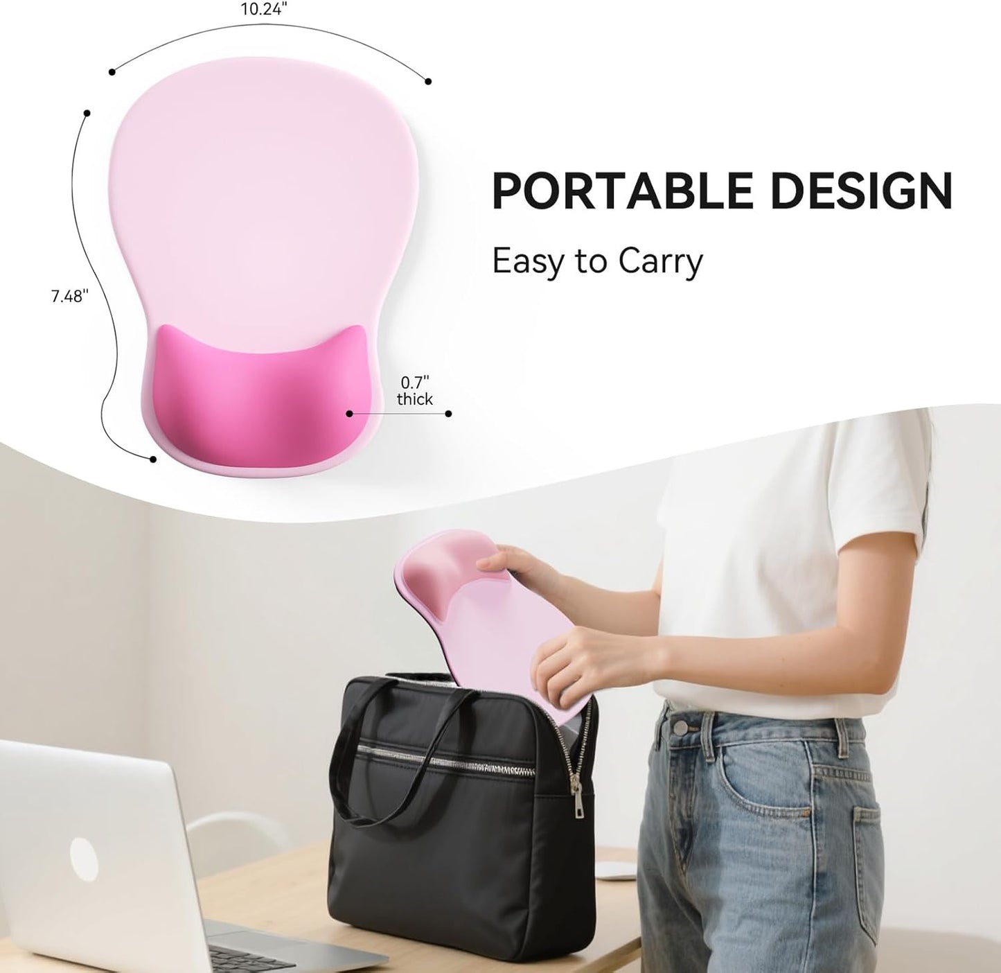 Ergonomic Mouse Pad with Wrist Rest,Cute Gel Mousepad Wrist Support - Small Mini Portable for Travel Mouse Pads for Desk Laptop,Computer,Office & Home Decor (Pink&Light Pink)