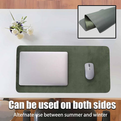 Double-Sided Keyboard Mouse Pad, 31.5"x15.7" PU Leather and Cork Desk Mat Large Overlocked-Edge Desk Pad with Matching Thread, Black