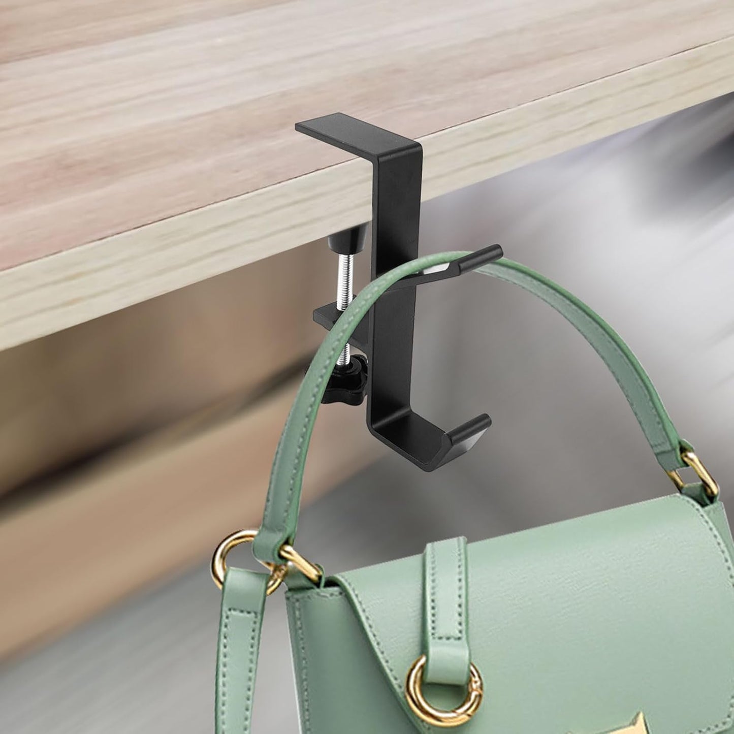 Desk Mount Bag Holder Hook Clamp-On Backpack Hanger Portable Desk Mount Headphones Holder Reduce Desk Clutter for Table Desk, Under Counter (Black)