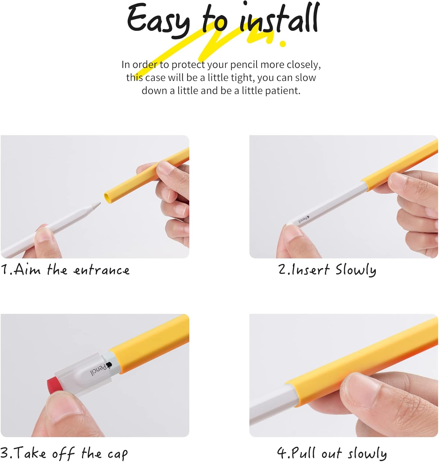 ELETIUO Silicone Case Compatible with Apple Pencil 2nd Generaion&Apple Pencil Pro Cover,Protective Holder Grip Sleeve with Cap Accessories Compatible with iPad Pro 11 12.9 inch,Yellow