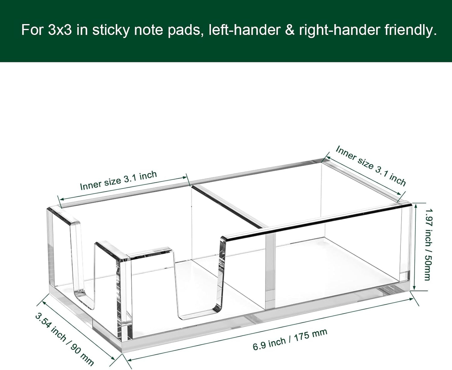 Acrylic Sticky Note Holder, Self-Stick Note Pad Holder W/O Pads - Note Dispenser Memo Pad Holder Desk Organizer for School Office Home (3''x3'' Clear)