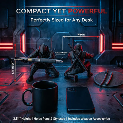 HUBAI 2 Packs Ninja Pen Holder For Desk,Ninja Warrior Pen Holder With Sword And Weapon Accessories,3D Printed Creative Ninja Desk Organizer with Sword,Office Desk Accessories(Red and Black)