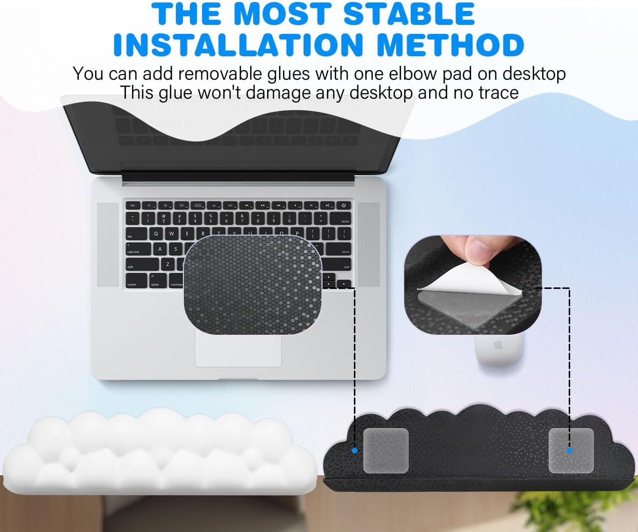 JIKIOU L-Shaped Desk Elbow Pad for Desk, Memory Foam Elbow Support Padding with Non-Slip, 2 Pack Ergonomic Desk Edge Cushion, Wrist Comfort Support for Office Home Black