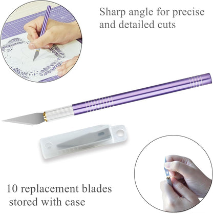 Headley Tools Rotary Cutter Set - 45mm Fabric Cutter, 5 Extra Rotary Blades, A3 Cutting Mat, Quilting Ruler and Sewing Clips, Craft Knife Set, Ideal for Crafting, Sewing, Patchworking, Purple