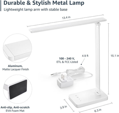 Lepro LED Desk Lamp, Metal Desk Light 9.5W 800lm, Forbes Vetted Best Task Lamp, 5 Color Modes 5 Brightness Level, Dimmable Home Office Desktop Lamp for Reading, Crafting, Sewing, Puzzle, Nail, White