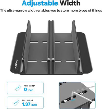 OMOTON Vertical Laptop Stand [Updated Double Version], Desktop Aluminum Mac Book Stand with Adjustable Dock Size, Fits All Mac Book, Surface, Chrome Book and Gaming Laptops (Up to 17.3 inch) (Black)