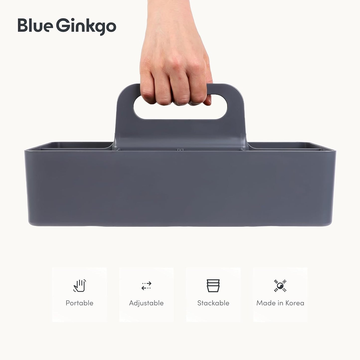 BLUE GINKGO Stackable Organizer Caddy – Korean-Made Portable Tote for Bathroom, Office, Crafts, or School Supplies (Rectangle, White)
