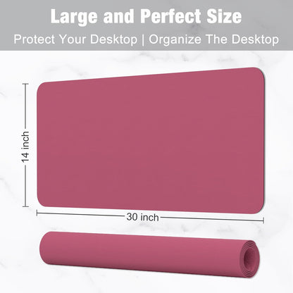 Hsurbtra Desk Pad, 23.6" x 13.8" PU Leather Desk Mat, M Extended Mouse Pad, Waterproof Desktop Blotter Protector, Non-Slip Ultra Thin Small Laptop Keyboard Writing Mat for Office Home, Pink