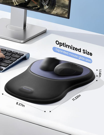 meatanty Mouse Pad with Wrist Rest, Ergonomic Mouse Wrist Support, Desk Mouse Mat Computer Accessories, Soft Memory Foam Palm Hand Pain Relief, Non-Slip Laptop Cushion, Office Home Gaming Black Blue