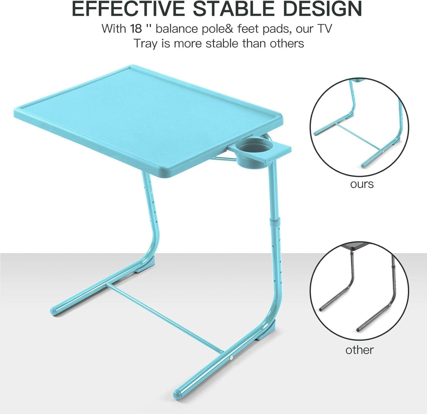 HUANUO TV Tray, Adjustable TV Tray Table - TV Dinner Tray on Bed & Sofa, Comfortable Folding TV Tray with 6 Height & 3 Tilt Angle Adjustments (Black)