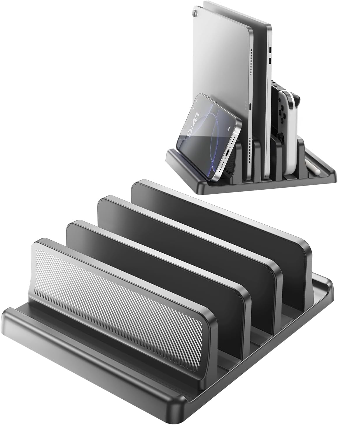 EAXBUX 5 in 1 Vertical Laptop Stand Holder,Adjustable ABS Plastic Laptop Organizer Desktop Management Notebook Dock,Vertical Laptop Stand Space Saving for MacBook,Surface,Samsung,HP,Dell,Chrome Book