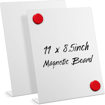 Fainne 2 Pcs Magnetic Bulletin Board with Easel Stand Mini Magnet Metal Tabletop Memo Display Board for Back to School Menu Table Office Supplies (Black,11 x 8.5 Inches)