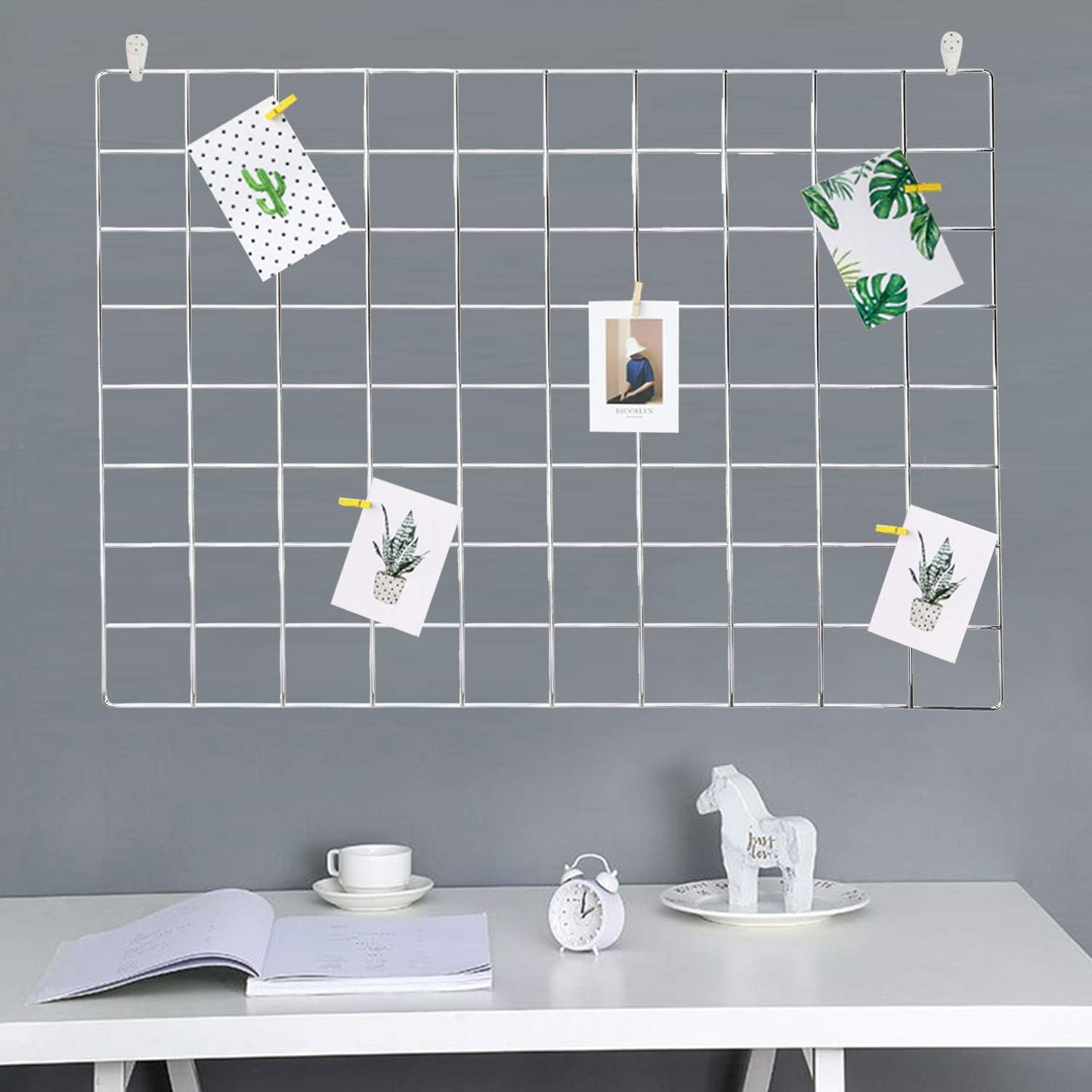 2 Pack Large Wall Grid Panels with Light and Clips, Photo Display Board, Picture Frame Collage Board, Wire Grid Wall Panel Room Decoration,Black