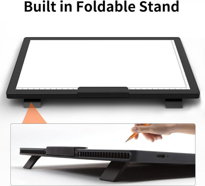 HIUKCOLED Rechargeable A4 Light Pad, Battery Powered Light Board with Carry Bag, Built-in Top Clip＆Stand, Stepless Dimmable＆6-Level Brightness Adjustable, Wireless LED Tracing Box for Weeing Vinyl