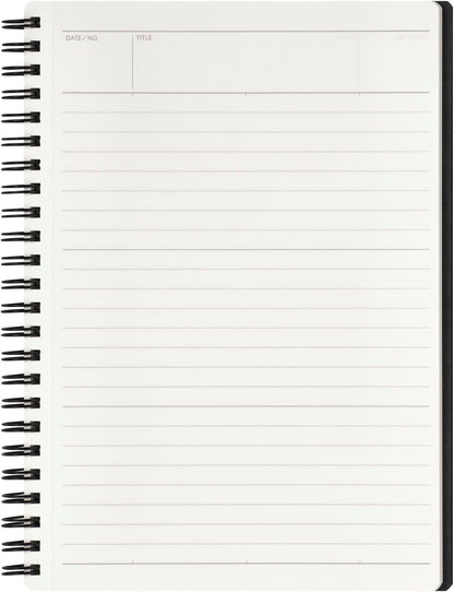 Maruman Mnemosyne Lined Notebook- Vertical A5, 5.83" x 8.27", 70 Sheets / 140 Pages, 7mm College Ruled With Center Line Journal, Perforated Pages & Wire-Bound to Lay Flat, Black, Made in Japan - Colors B
