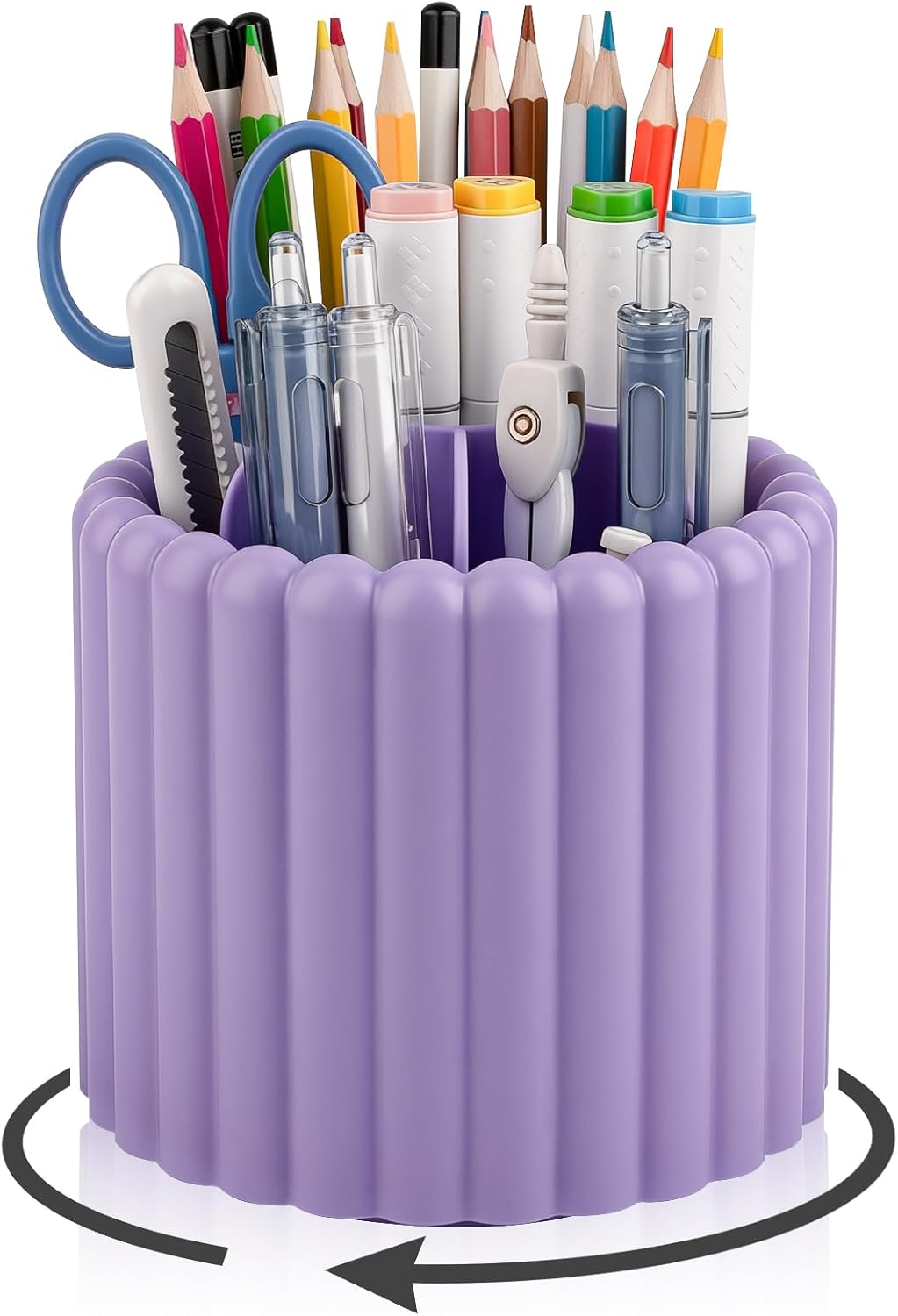 Anyoifax 360° Rotating Pen Holder 7 Slots Desk Organizer Removable Pencil Cup Plastic Art Supplies and Accessories Desktop Storage Box Caddy for Office, School, Home (White)