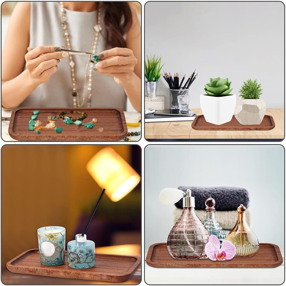 9.84in Wooden Vanity Tray, Bathroom Tray Countertop Organizer Tray for Candle Perfume Soap Dispenser Jewelry Keys
