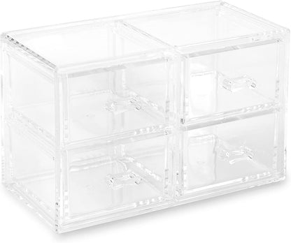 Huang Acrylic Clear Stackable Upright 3-Drawer Organizer, Makeup Jewelry Accessories Cosmetic Countertop Storage Display 3.5 x 3.25 x 5.75 inches