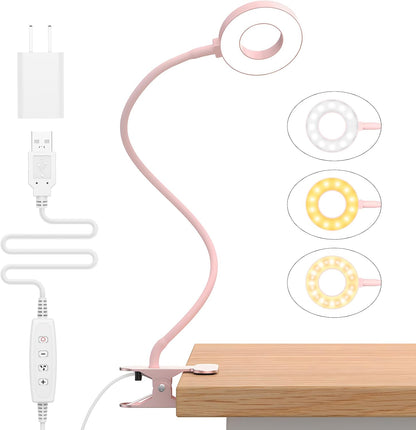 iZELL Book Light, Clip on Reading Light with Silicone Flexible Arm, Dimmable LED Lamparas Clamp on Workbench Desk for Studying Painting Crafting Drawing Makeup Nail Tech Puzzle Task - 27.6‘’ White