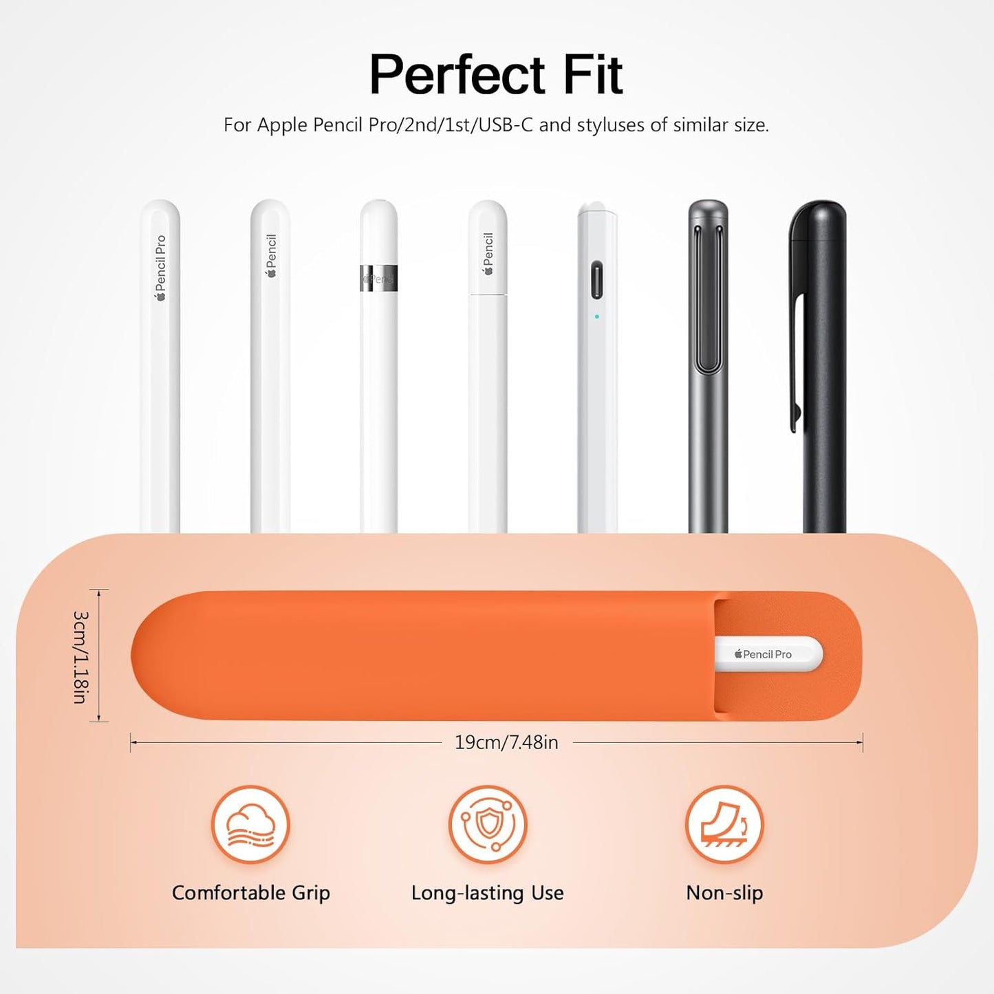 MoKo Pencil Case Holder, Adhesive Silicone Pencil Protected Sleeve Compatible with Apple Pencil Pro/ (USB-C)/ 1st/ 2nd Generation, Similarly Sized Styluses Accessories, Black