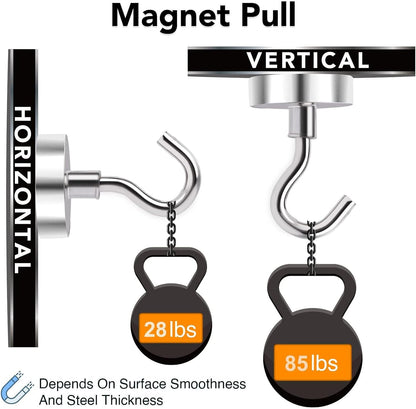 MIKEDE Black Magnetic Hooks 85Lbs Heavy Duty Earth Magnets with Hooks for Cruise Cabin Strong Magnet Hooks for Hanging Super Metal Magnetic Hanger for Grill Fridge Kitchen - Pack of 10