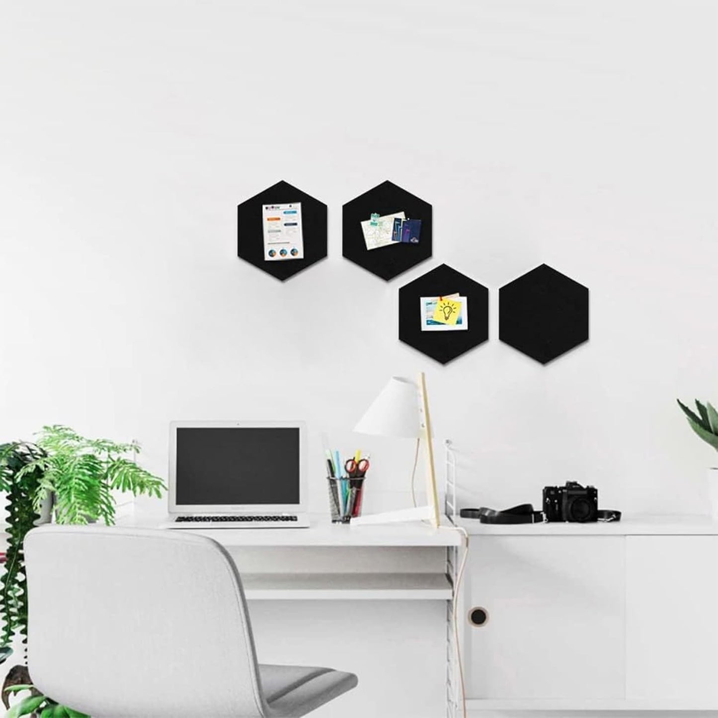 8 Pack Hexagon Felt Bulletin Board Tiles - 12" Large Thick Pin Board for Walls with 30 Push Pins, DIY Boards for Office Home School Decor, Aesthetic Hex Cork Board Alternative