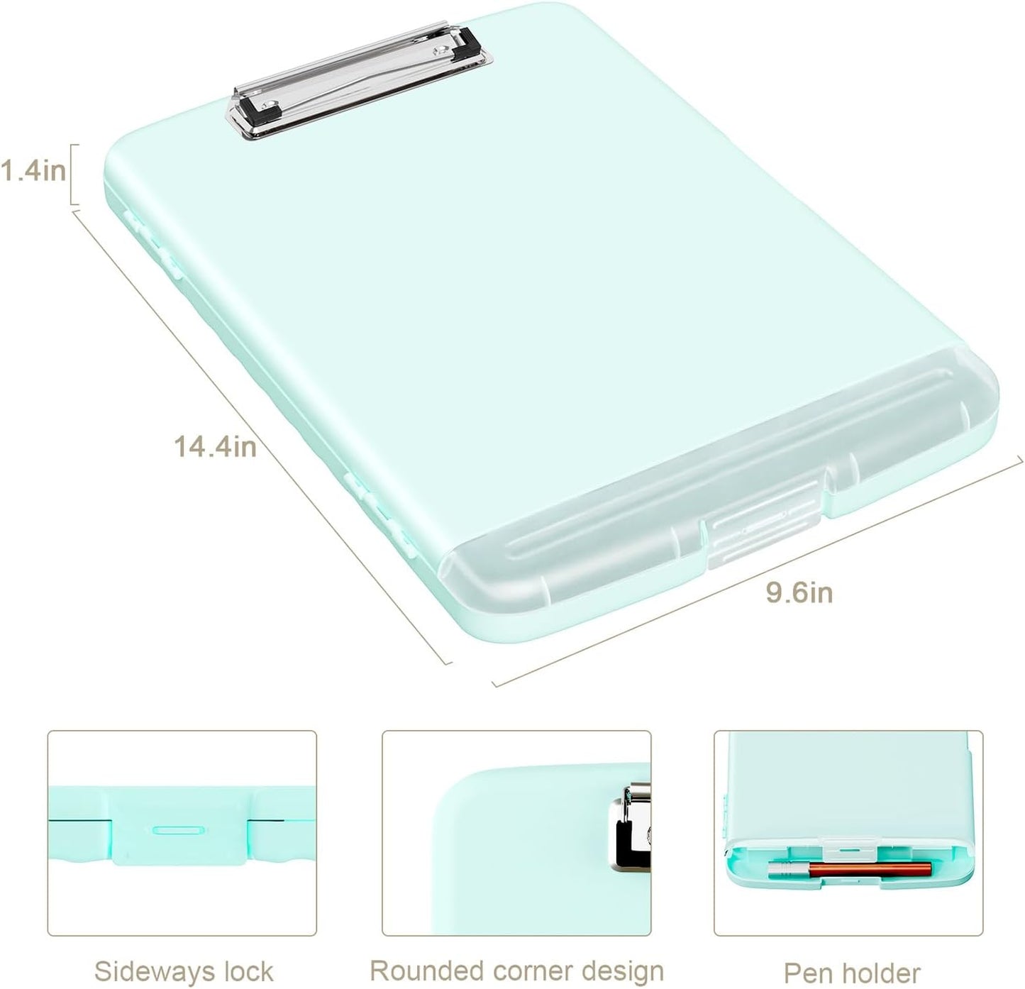 Piasoenc Clipboard with Storage, 8.5 x 11 Organization Box with Pen Holder and A4 Legal Paper Folder, Folio & Side-Opening, Low Profile Clip,for Nurses,Teachers, Size 14 x 9.6 x 1.2 in, Black