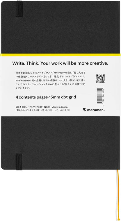 Maruman Mnemosyne Lined Notebook- Vertical A5, 5.83" x 8.27", 70 Sheets / 140 Pages, 7mm College Ruled With Center Line Journal, Perforated Pages & Wire-Bound to Lay Flat, Black, Made in Japan - Colors A