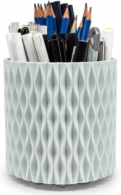 Lebenrich Rotating Pen Holder for Desk, 5 Slots Easthetic Pencil holder Desk Organizer Supplies and Accessories for Women Girls, Pencil Cup for Office Home Art Supply, White
