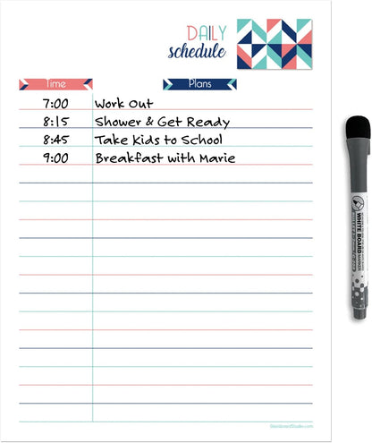 Dry Erase Daily Schedule Planner Sticker Decal by Glassboard Studio | Removable & Reusable | Magnetic Fine-Tip Marker Included (9 x 12 inches, White)
