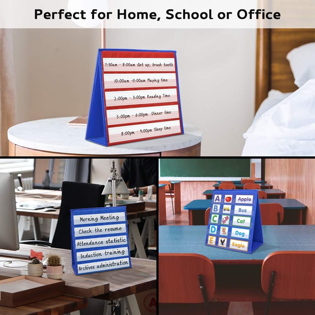 Magnetic Desktop Tabletop Pocket Chart Stand, Double Sided Small Pocket Chart for Classroom Home (15" X 12.5")