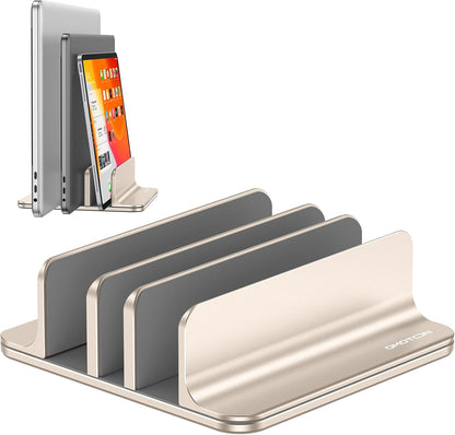 OMOTON Vertical Laptop Stand [Updated Double Version], Desktop Aluminum Mac Book Stand with Adjustable Dock Size, Fits All Mac Book, Surface, Chrome Book and Gaming Laptops (Up to 17.3 inch) (Black)